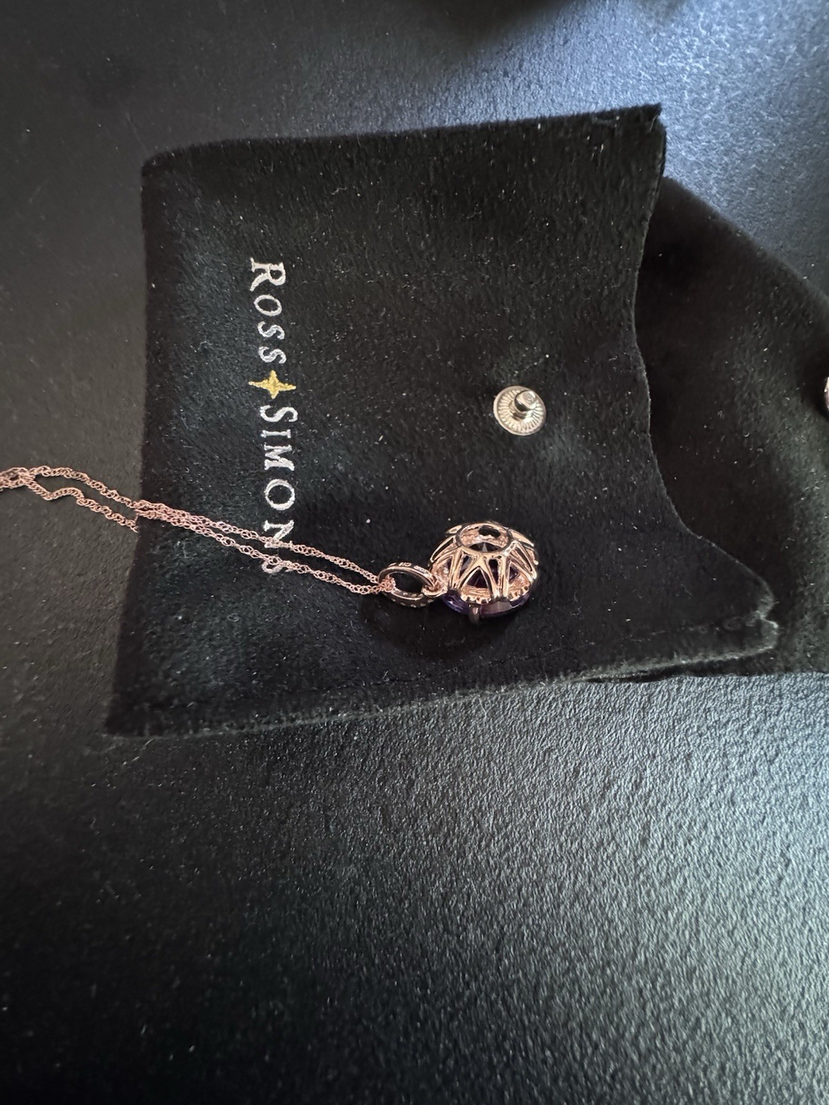 Ross-Simons 18k Rose Gold Natural Purple Amethyst Pendant Necklace 18in Rope