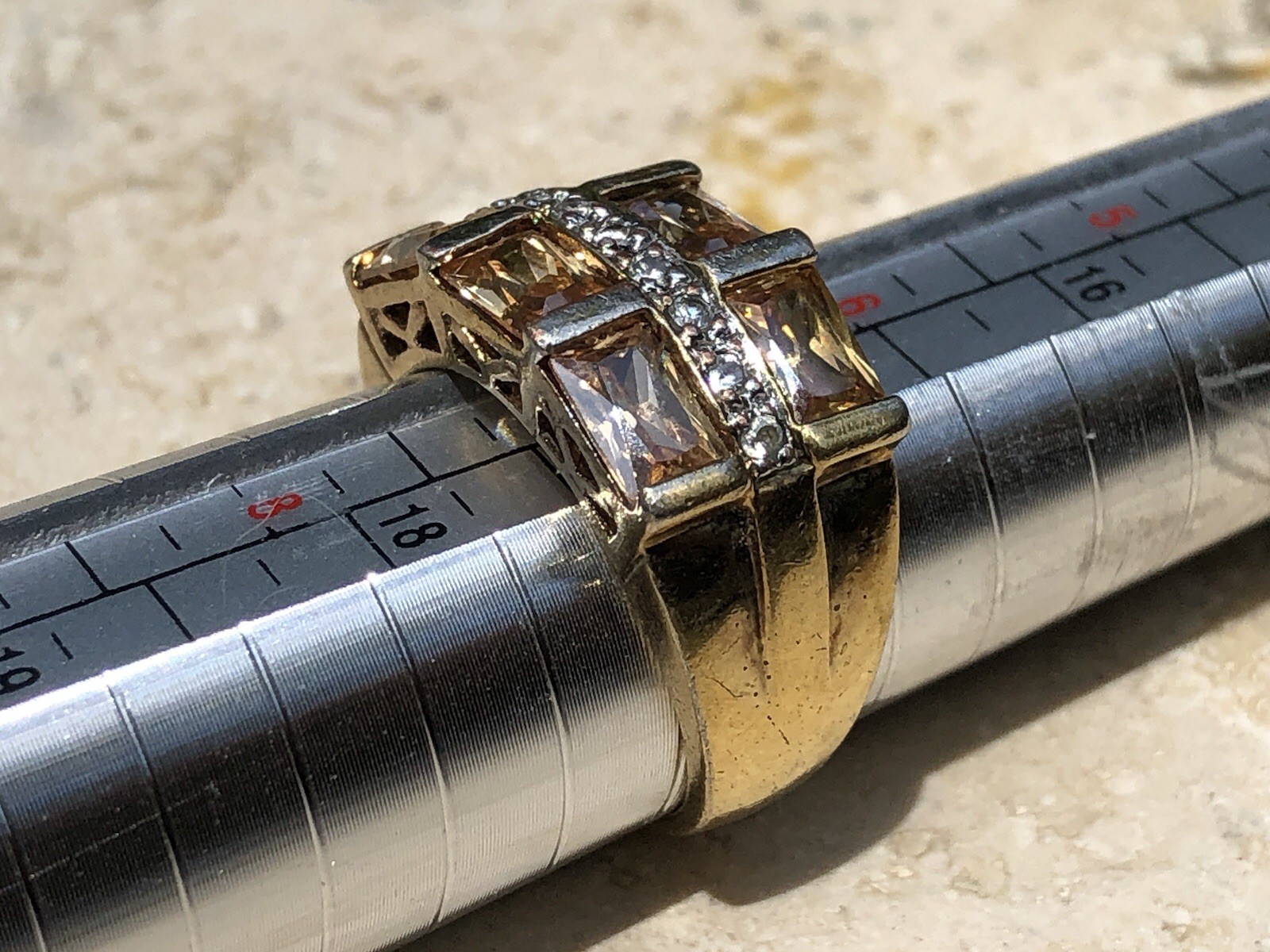 ✨🍂💛VINTAGE Stamped 925 STERLING SILVER 12K GOLD VERMEIL CZ Pavé Baguette Ring✨