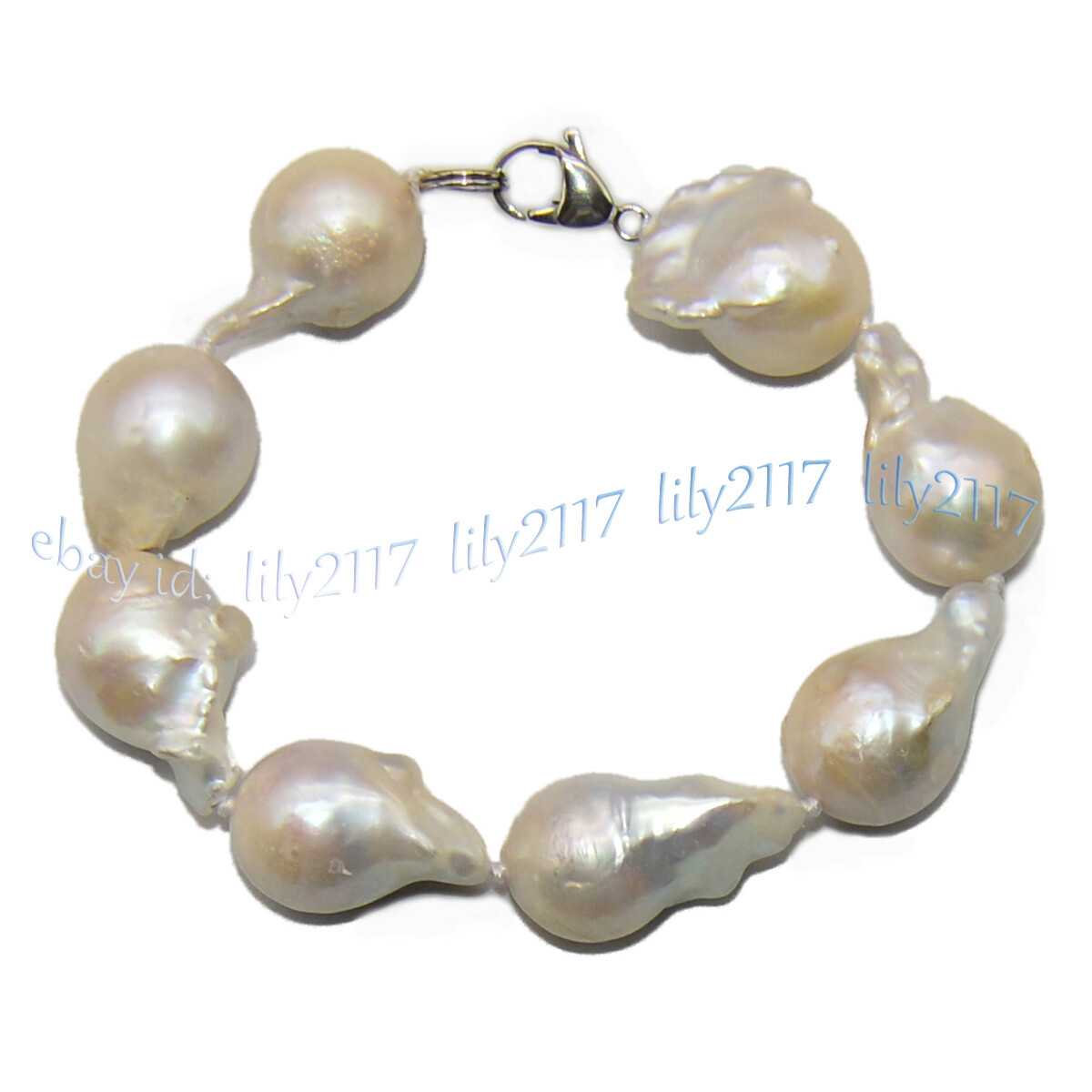 HUGE 20-25MM REAL NATURAL WHITE BAROQUE KESHI PEARL BEADS BRACELET 7.5-8 INCHES