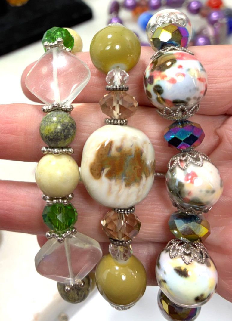 Lot of 10 Handmade Stone Stretch Bracelets Adult Gemstone Beaded Jewelry Set