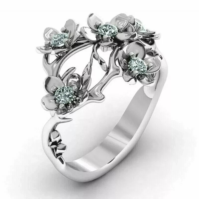 2Ct Round Lab Created Diamond Women’s Flower Wedding Ring 14K White Gold Plated