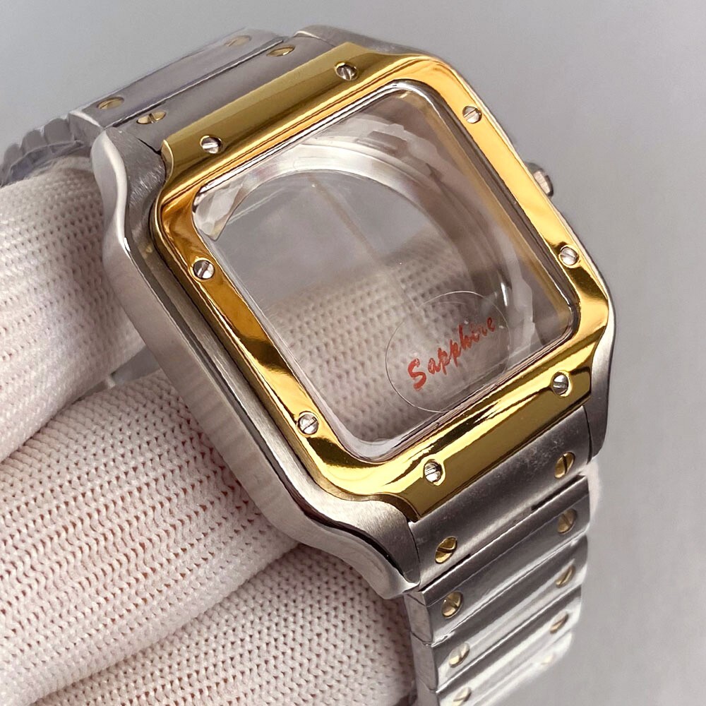 Tandorio New 38mm Sapphire Glass For Santos Style Watch Case Fit NH35 NH36 NH38