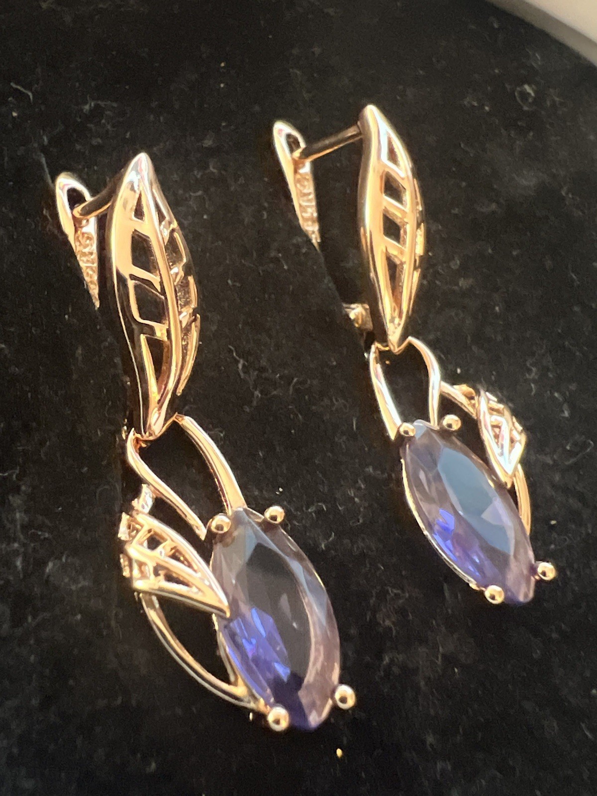 New Women’s 14k Rose Gold Plated Natural Zircon Amethyst English Lock Earrings
