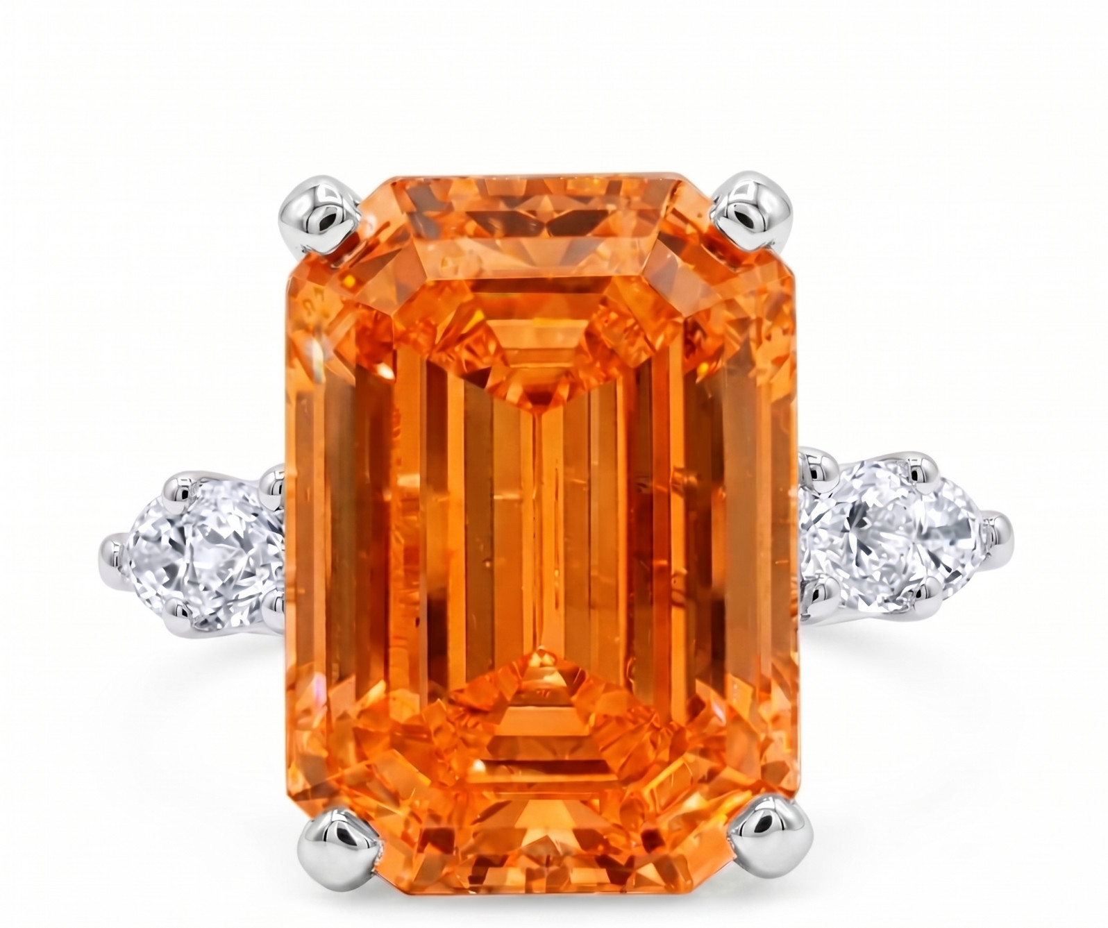 RARE 8.00 Ct Certified Emerald Cut Orange Natural Diamond Ring White Gold Finish