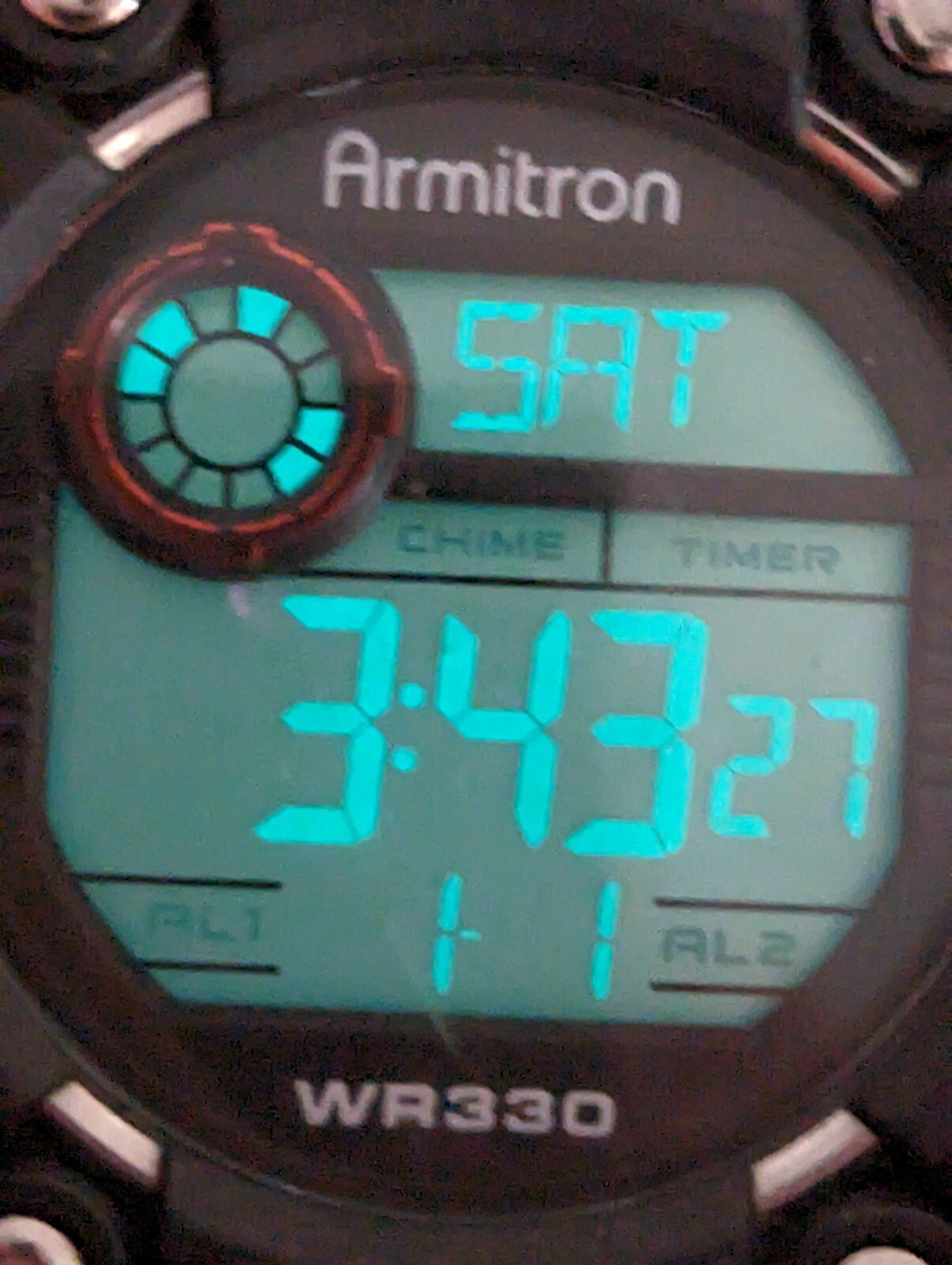 Armitron Digital Day Date Alarm Chrono Black 46 mm Case Black Band Watch