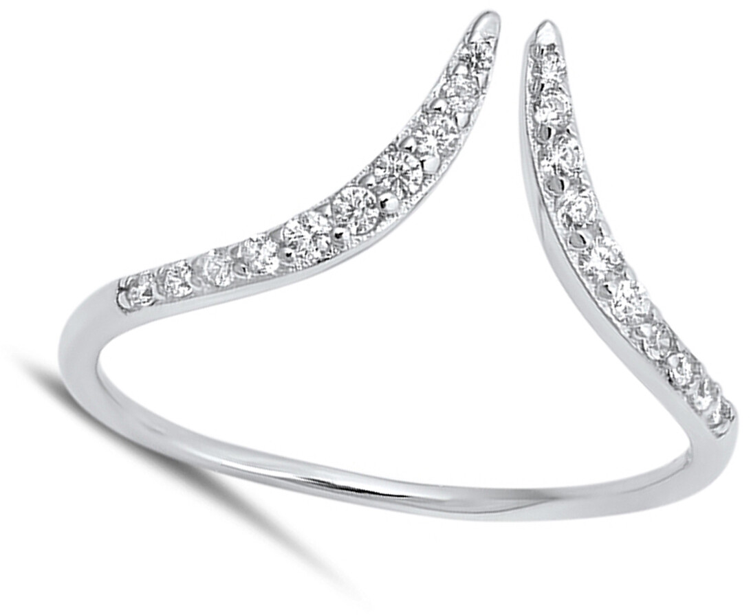 Open Pointed Chevron Wave Clear CZ Ring New .925 Sterling Silver Band Sizes 4-10