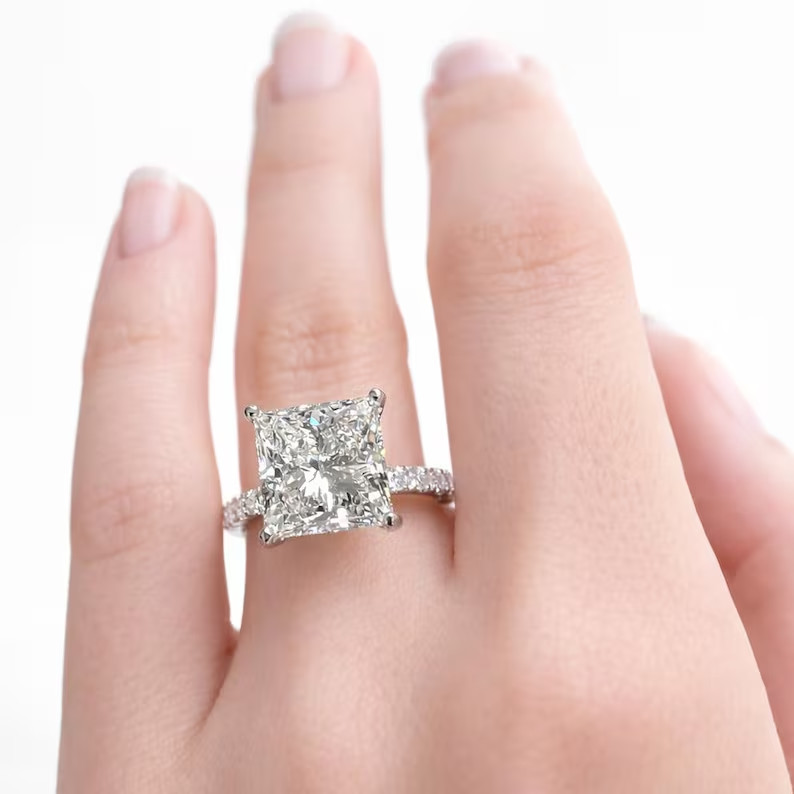 RARE 10.55 Ct Certified Princess cut White Diamond Solitaire Ring, In 925 Silver