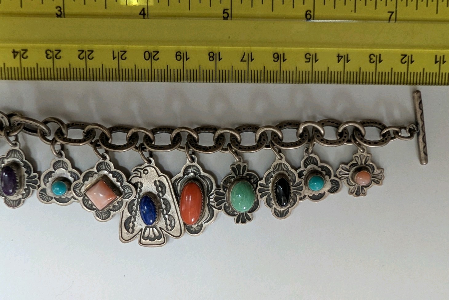 Don Lucas Sterling Silver Multi Stone Charm Bracelet Toggle Clasp 46.4 Grams