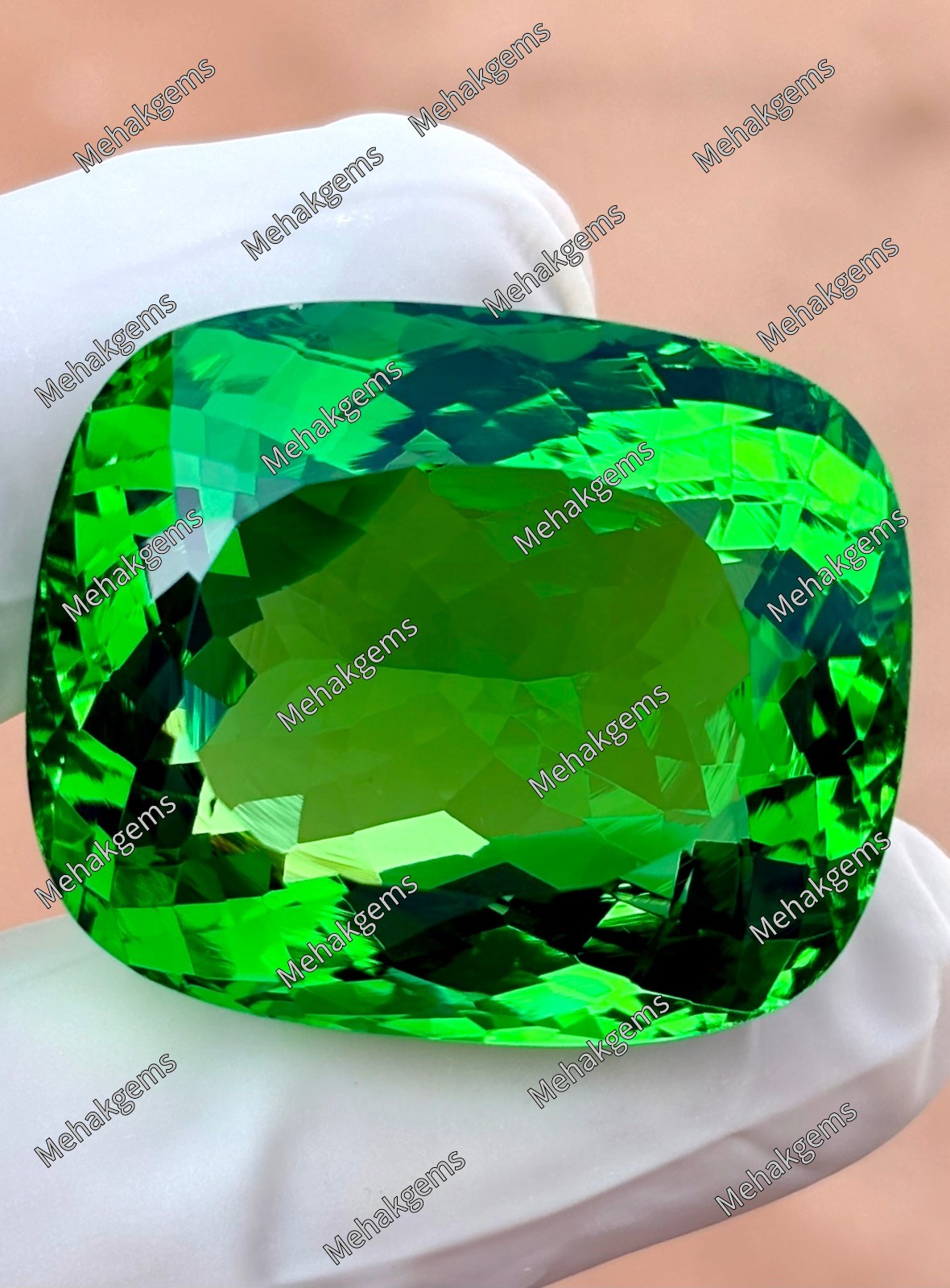 105 Ct Green Peridot Cushion Cut Gemstone, Rare Collector Size Statement Jewelry