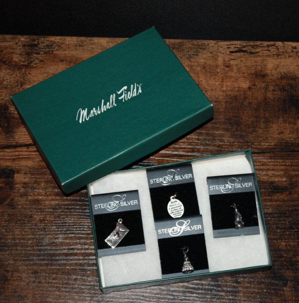 Vintage Sterling Silver Marshall Field’s Lot of 4 Charms Snowman Love Letter NEW