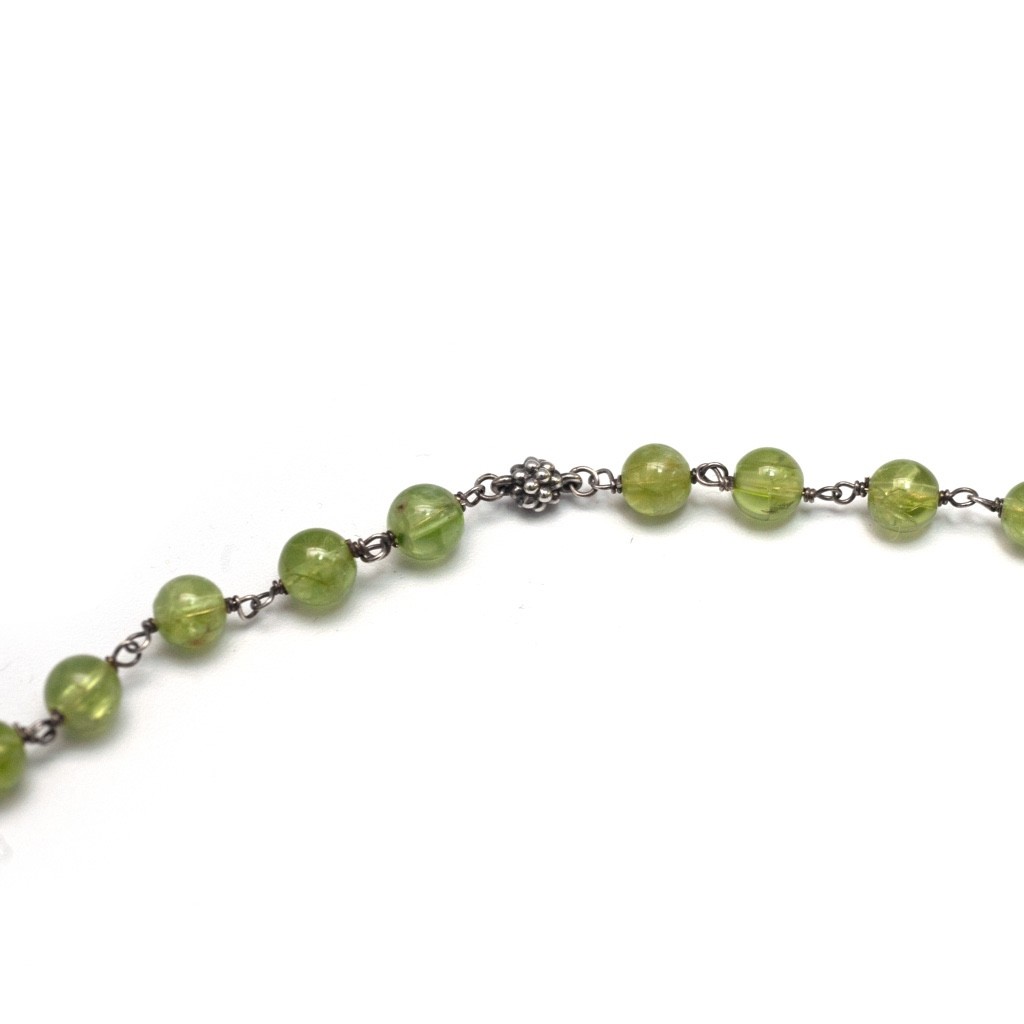 LAGOS Sterling Silver Caviar Icon Green Peridot 4mm Bead 5 Station Necklace 18″