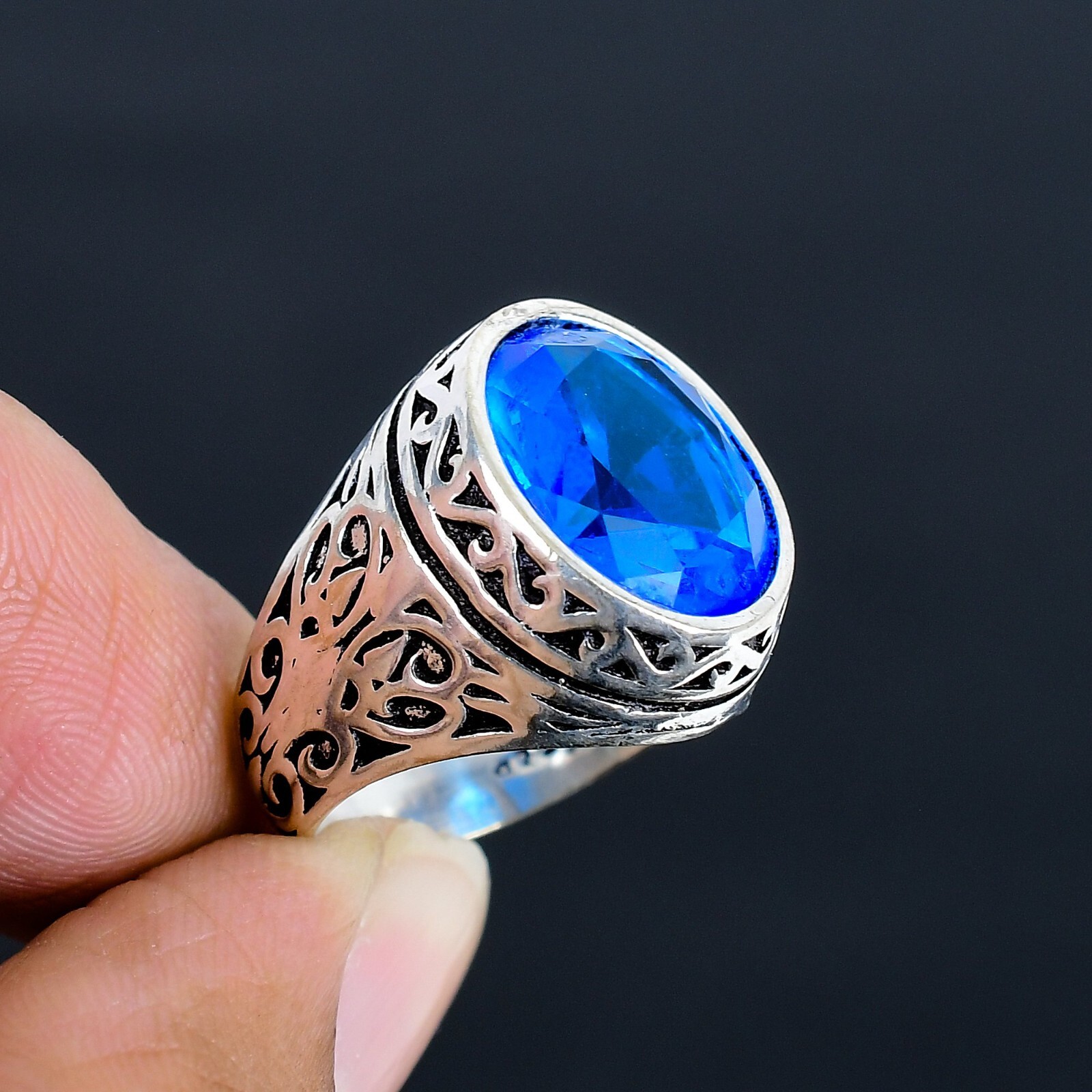 Blue Topaz Gemstone Ottoman Arabic Style Ring All Size Available LG-1128