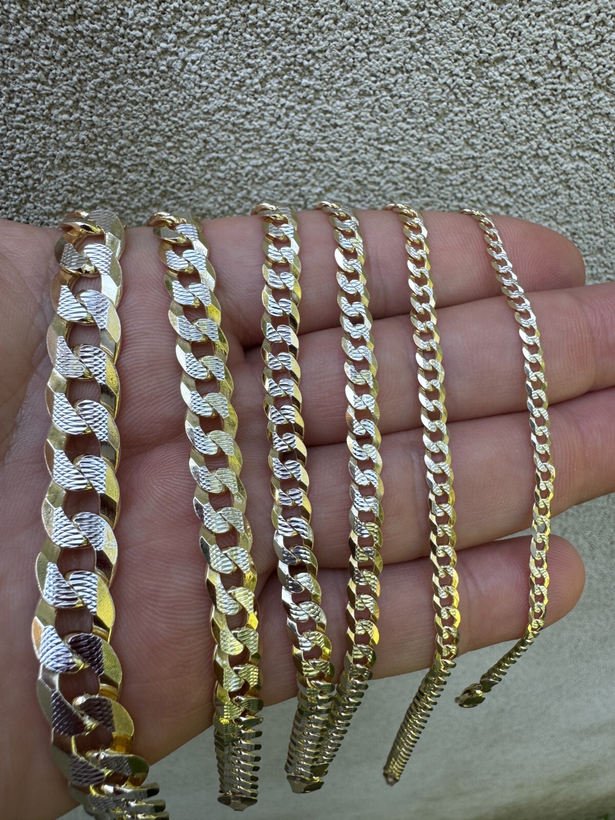 Cuban Link Chain 14k Gold Plated Real Solid 925 Silver Two Tone ITALY 5-11mm