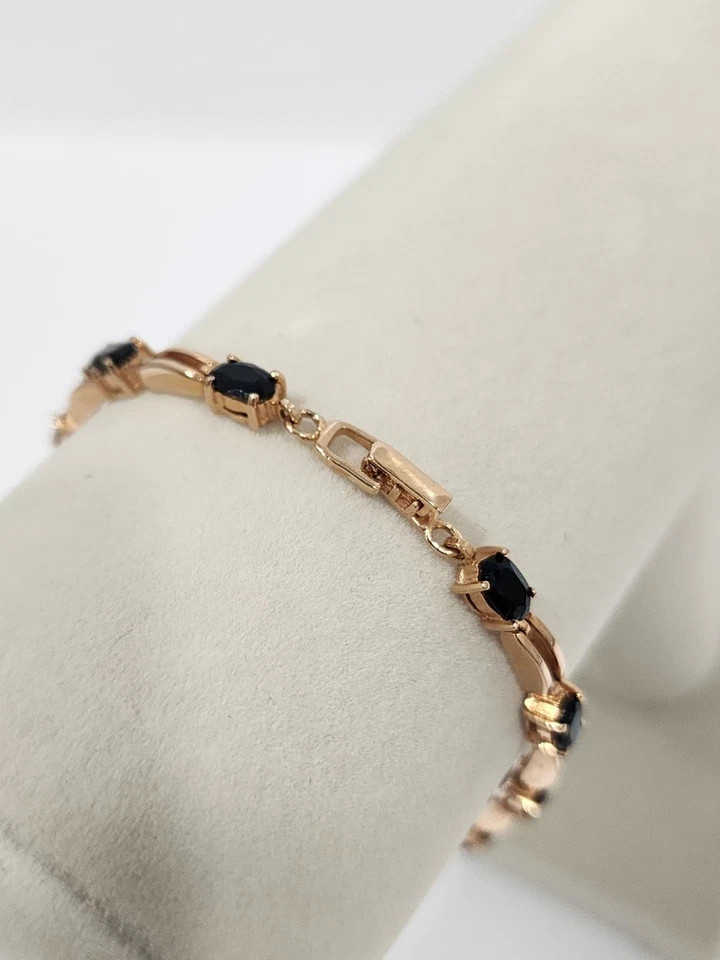4.1Ct Oval Lab-Created Black Onyx Women’s Tennis Bracelet 14K Yellow Gold Plated
