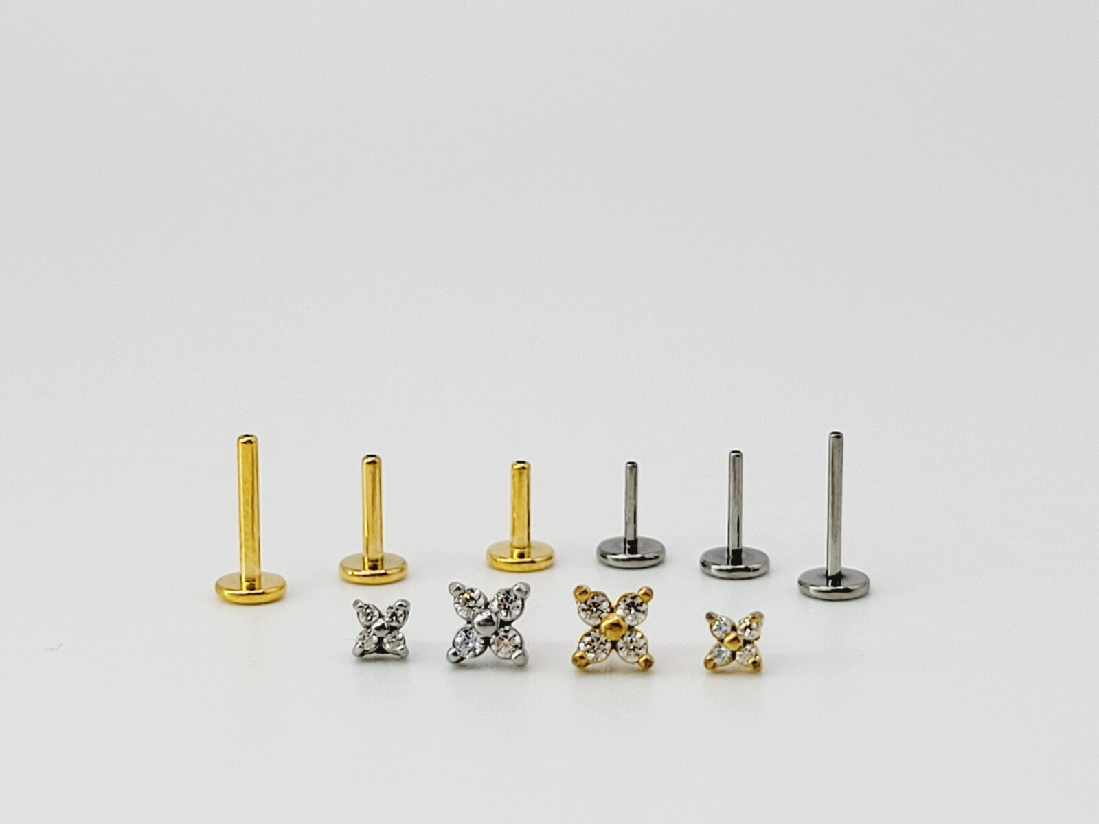 20G/18G/16G Titanium Labret 4 stones Push Pin Threadless Flat Back Stud Earring
