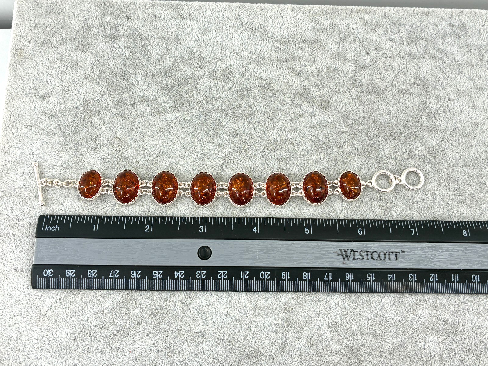 Baltic Amber Extraordinaire Cognac Orange Toggle Bracelet Sterling 925 6-6.75in