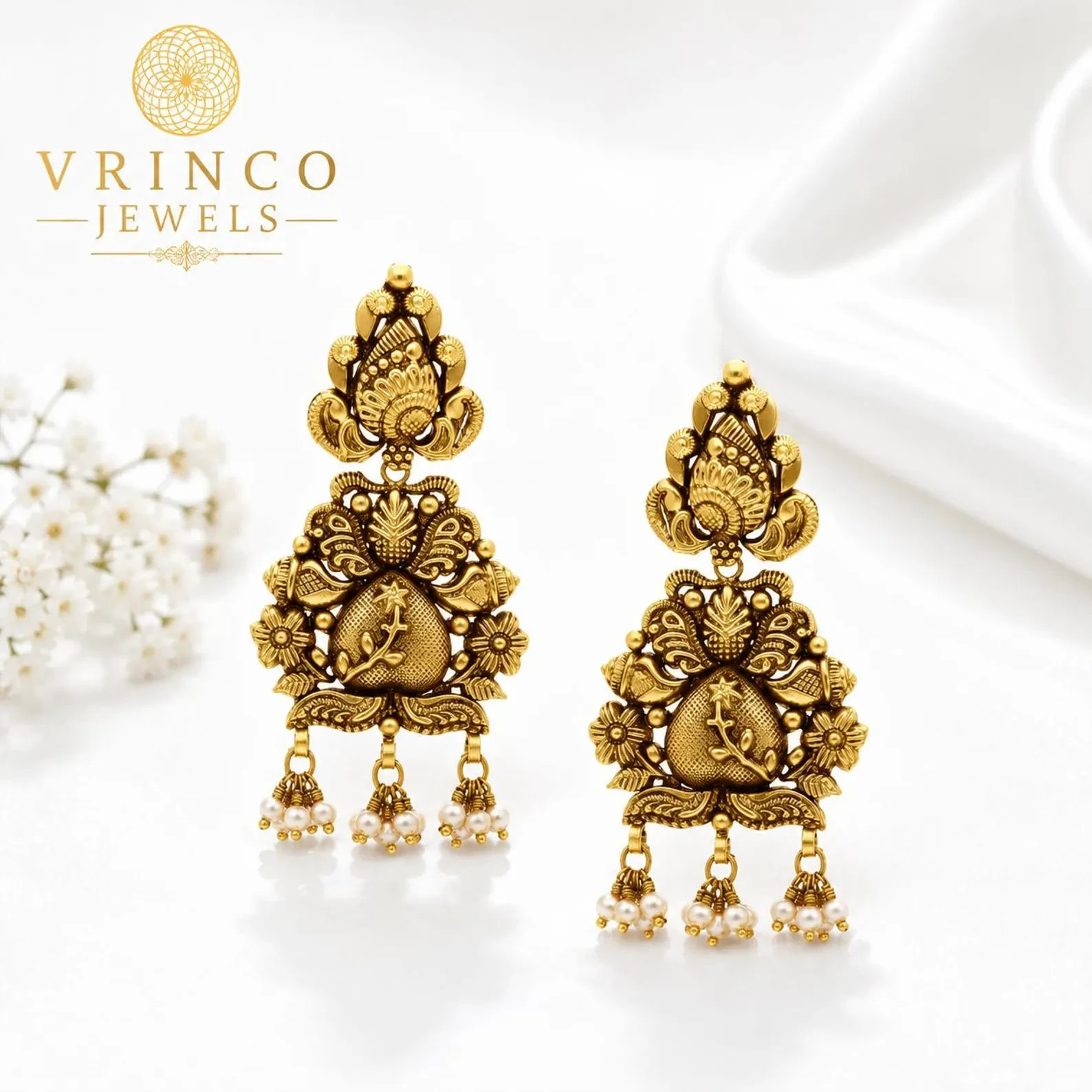 Zia 22KT Hallmarked Yellow Gold Long Earrings Traditional Luxury Jewelry Gift Wo