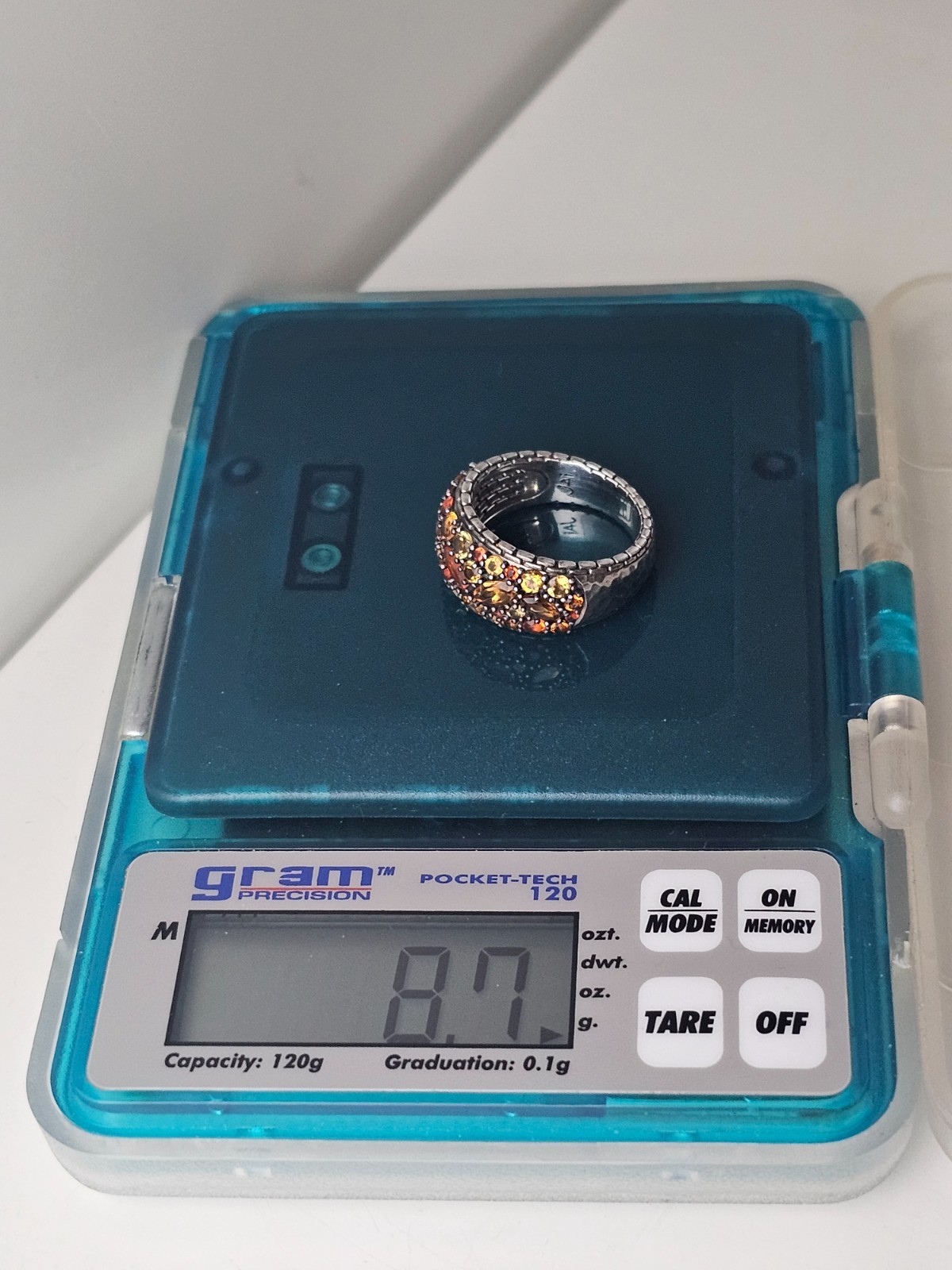 John Hardy 925 Ring Mixed Garnet & Citrine Orange Spessartite Amber Agate size 8