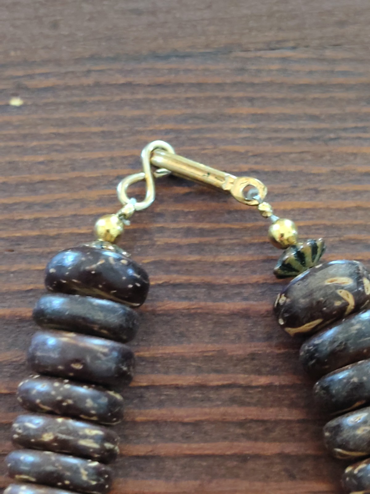 Vintage Hand Painted Leopard Wood – Metal Statement Necklace- Lee Sands