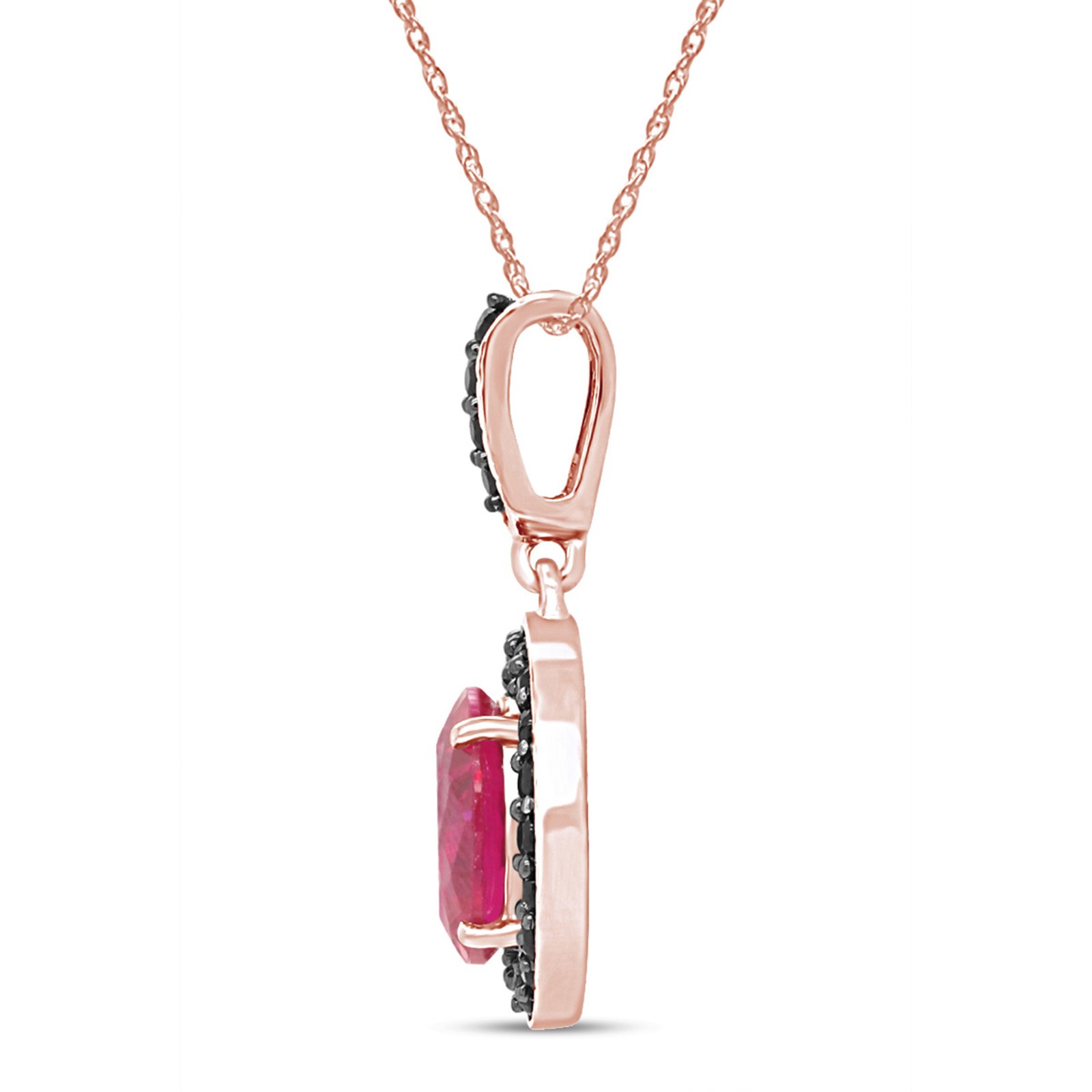 Simulated Pink Ruby & Black Spinel Dangle Pendant Necklace 14k Rose Gold Plated
