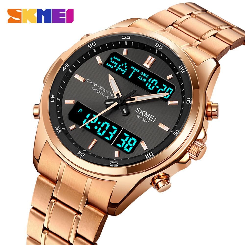 NEW Men Quartz Watch Silver Steel Digital Wristwatch Male Sport LED Watch Gifts