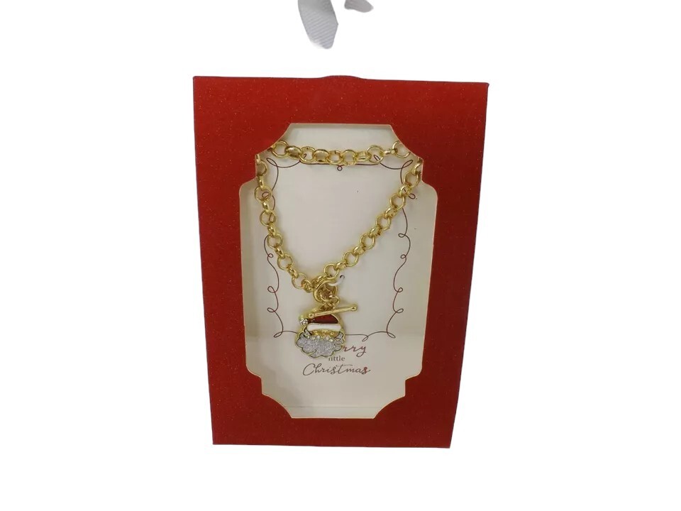 Holiday Time Merry Little Christmas Gold-tone Toggle Bracelet – New – Santa