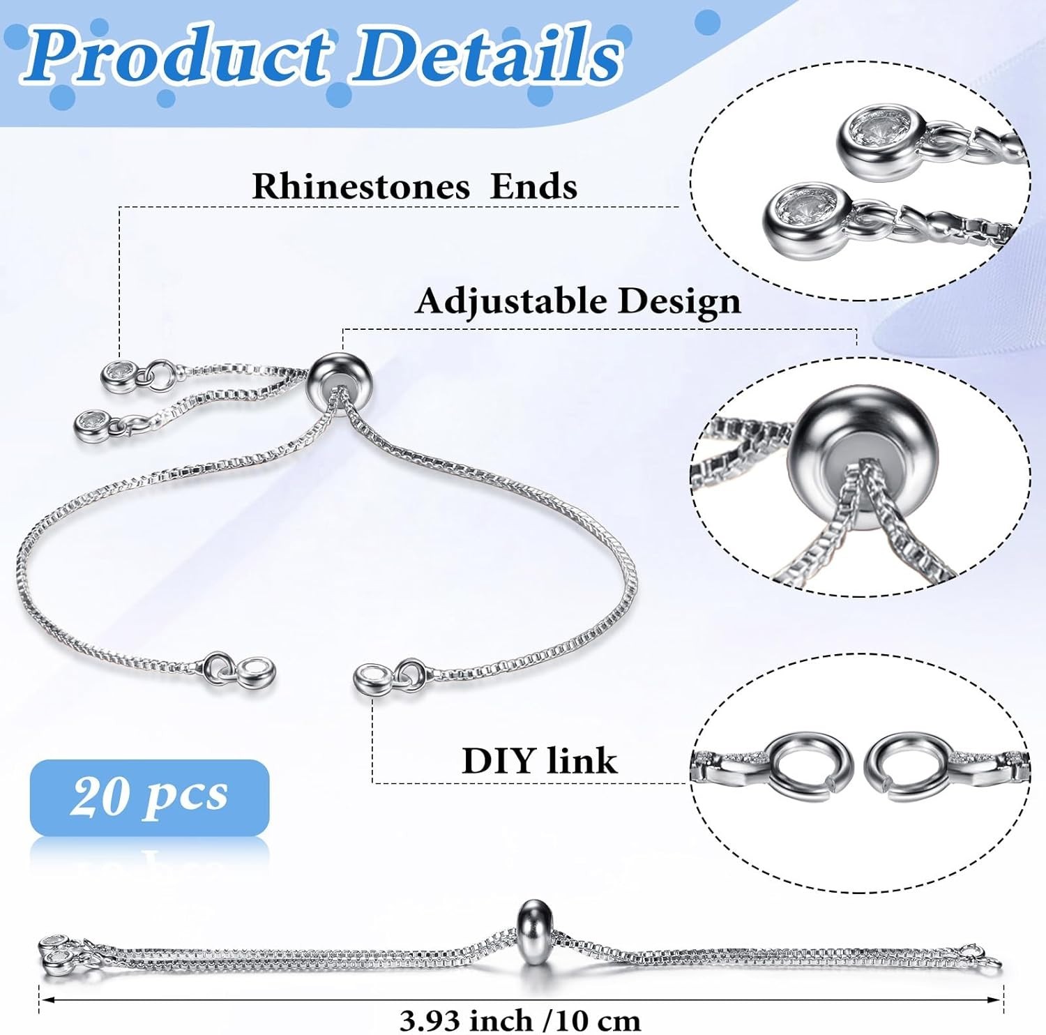 10 Pieces Adjustable Slider Bracelet for Jewelry Making Bracelet Chains for D…