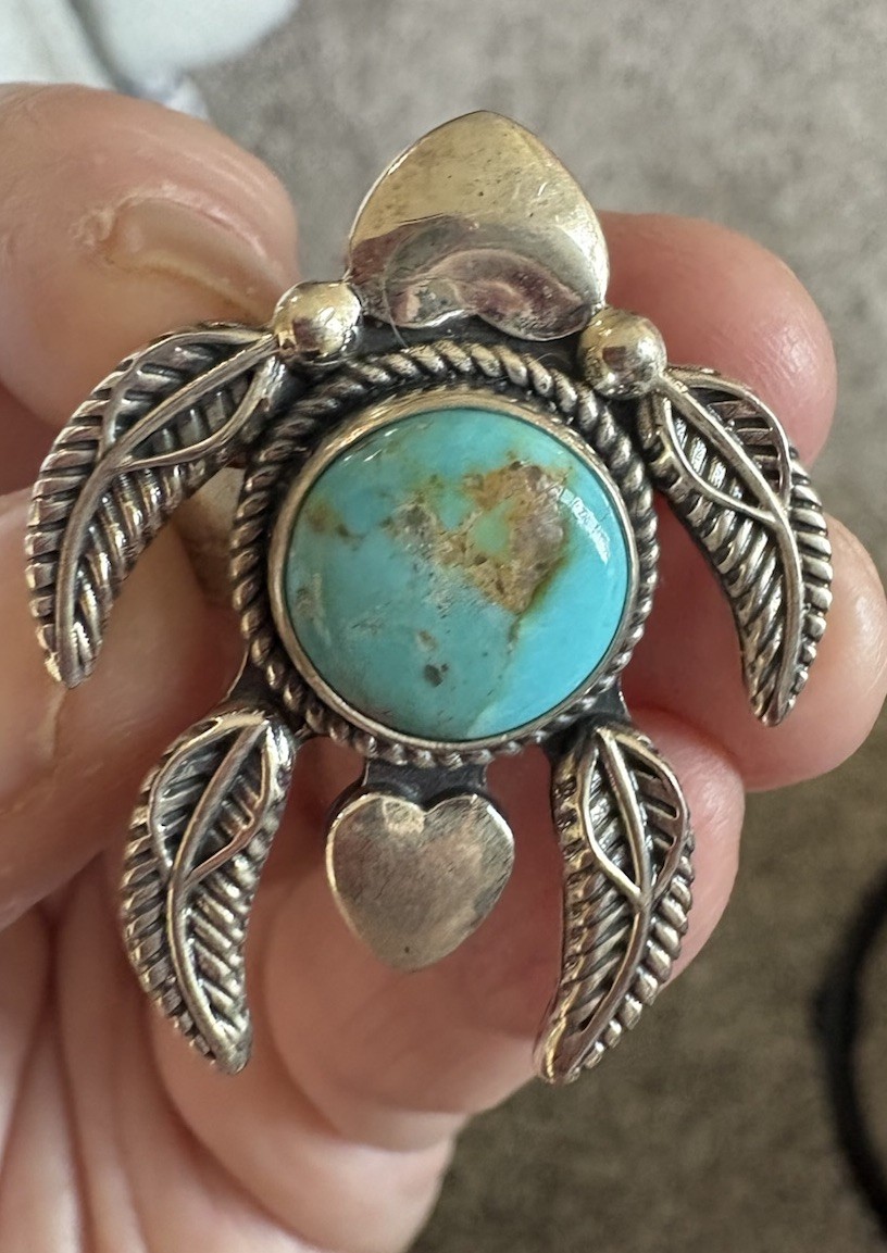 Mine 8 Turquoise 925 Sterling Silver Turtle Ring Size 7-9 adjustable