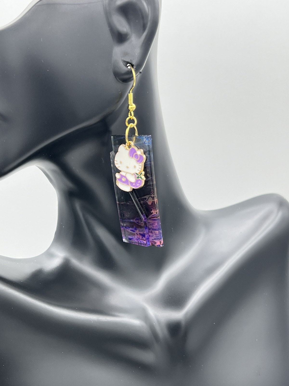 Hello Kitty, with purple strawberry with abstract art earrings, costume, jewelry