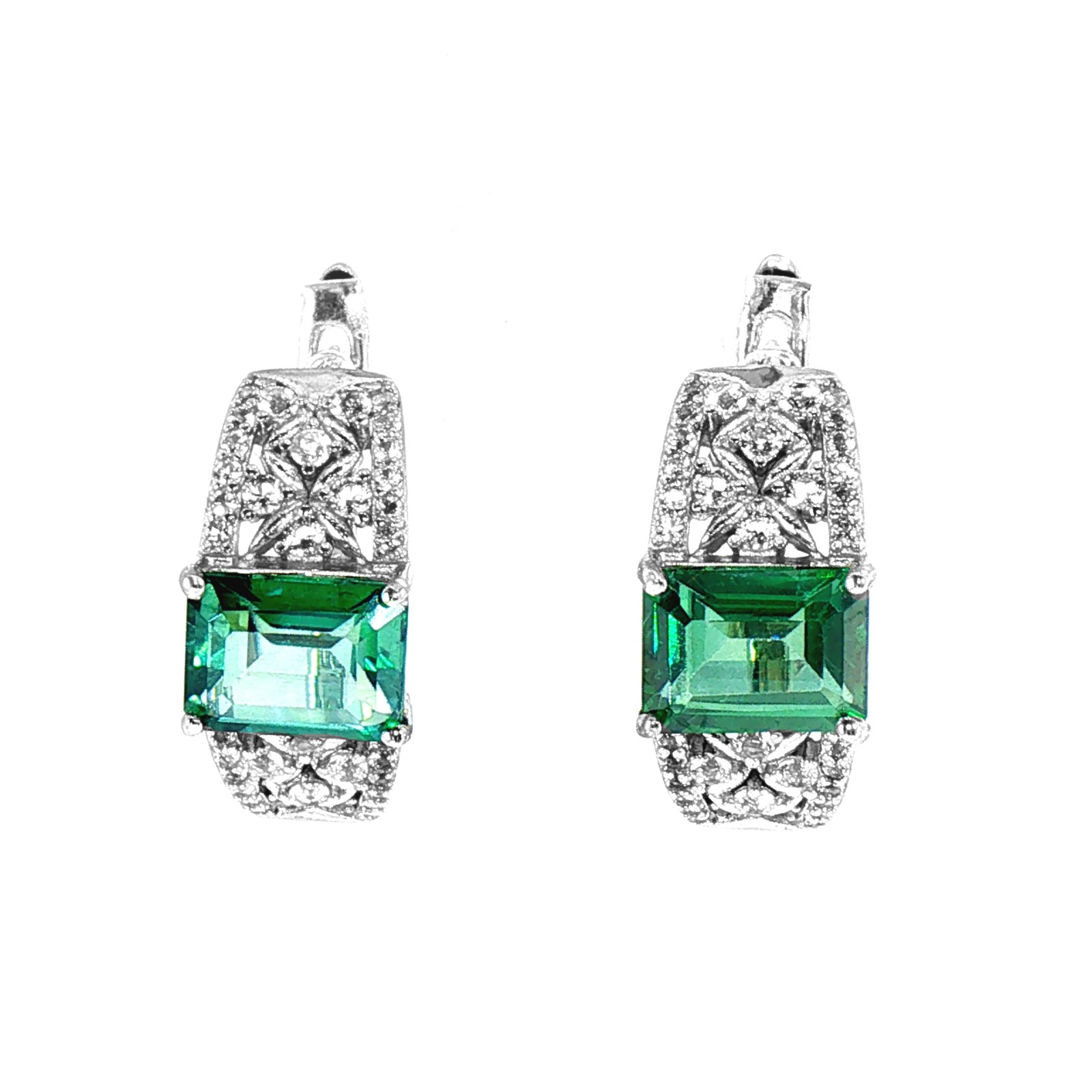 Green Topaz Gemstone 925 Sterling Silver Octagon Earrings Top Rich Green