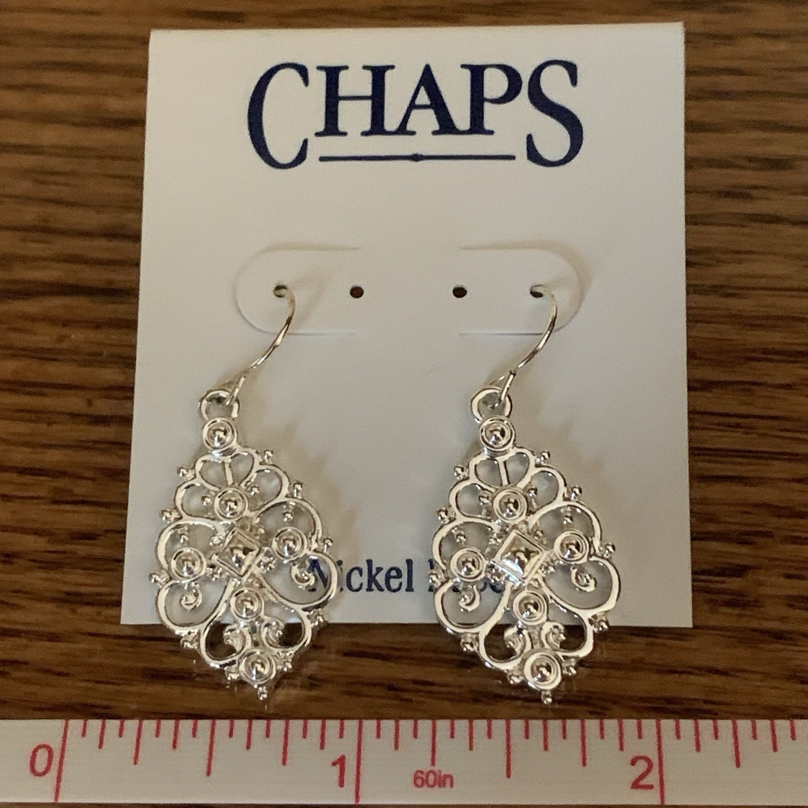 Chaps Silver Tone Ornate Filigree Dangle Hook Earrings, Nickel Free NWT