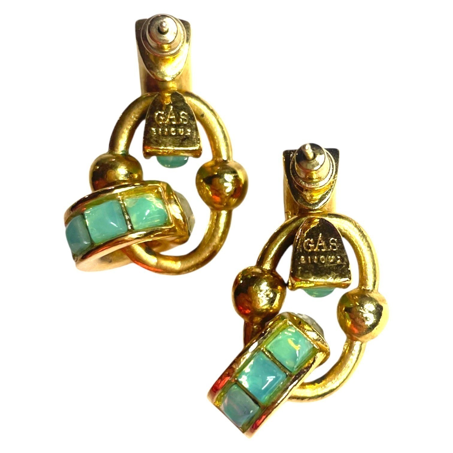 Gas Bijoux Bo Rivage Turquoise Crystal Hoop Earrings 24k Gold Plated