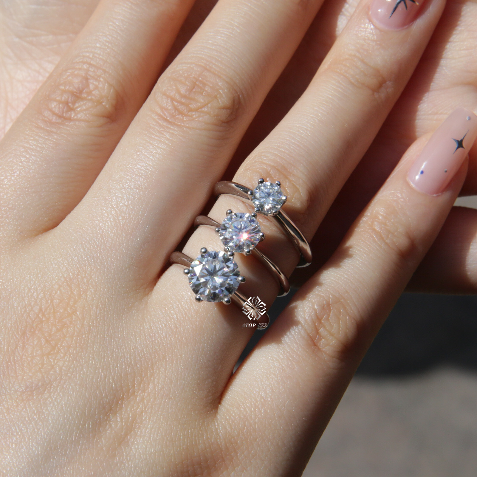 0.5ct/1ct/2ct 925 Silver D/VVSI Real Moissanite Six-claw Engagement Ring