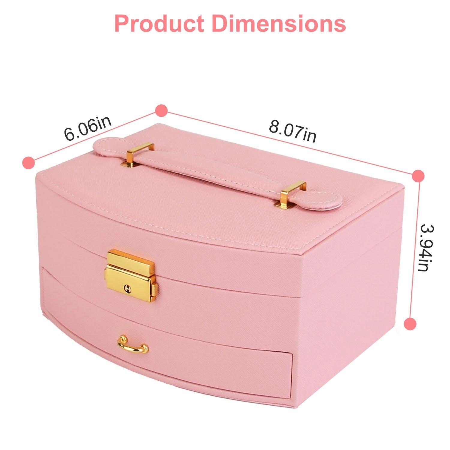 2-Layer Jewelry Box f/ Women Girls Lockable Lear Organizer Travel Case f/ Rings