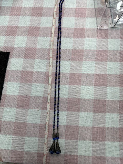 Vintage Czech Style Cobalt Blue Glass Sautoir Lariat Necklace Cat’s Eye 36″ Boho