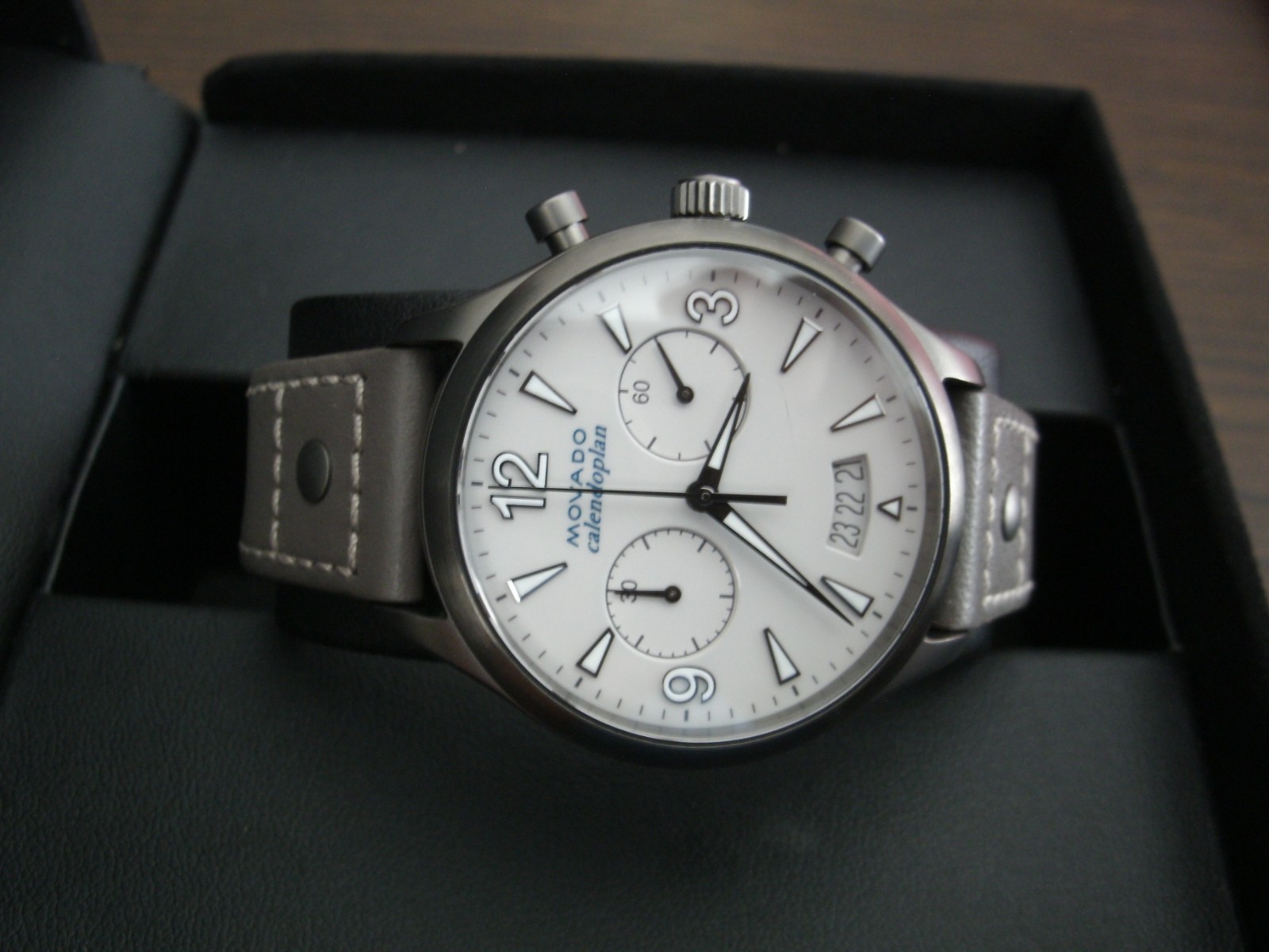 Movado Calendoplan chronograph watch, working and keeping time.