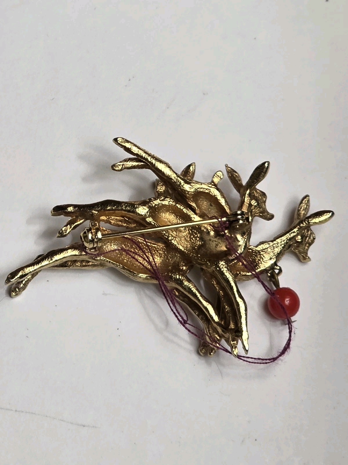 Vintage Christmas Leaping Reindeer Pin Brooch Rhinestones