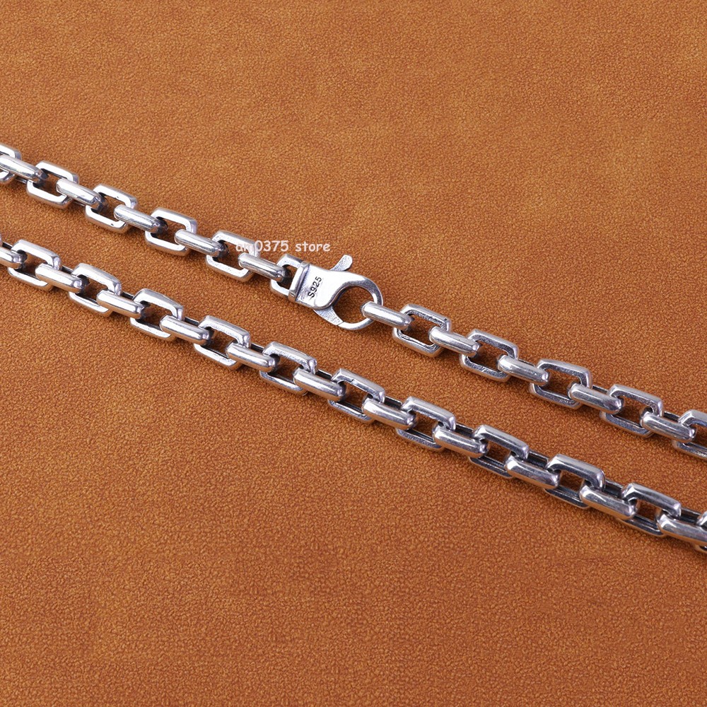 Real S925 Sterling Silver Necklace Women Men 7mm Square Cable Chain 20inch L