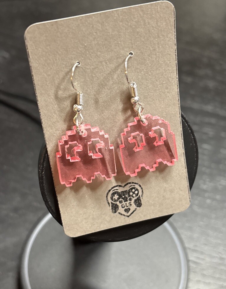 PAC Man Pink Ghost Dangling Fashion Acrylic Earrings