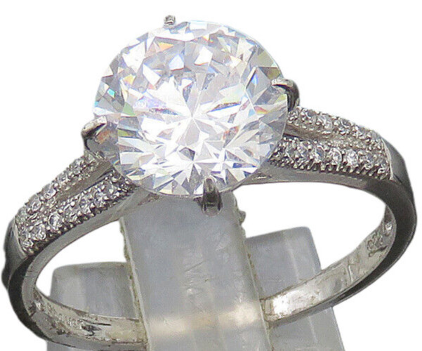STAUER 925 Silver Vintage Cubic Zirconia Solitaire Accent Ring Sz 10 RG21094