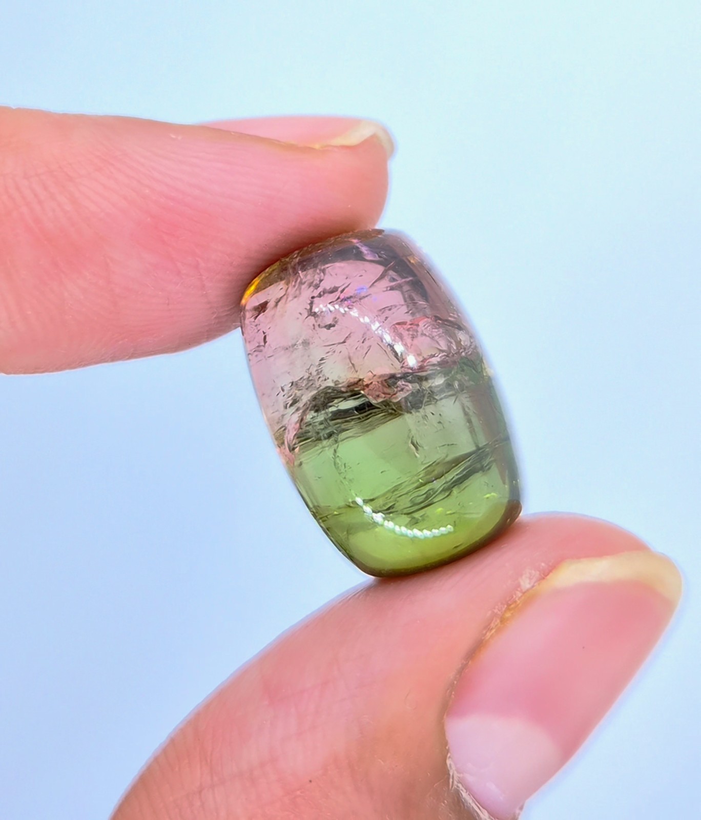 Natural Bi-Color Tourmaline Cabochon | Pink Green Watermelon Gradient Gemstone