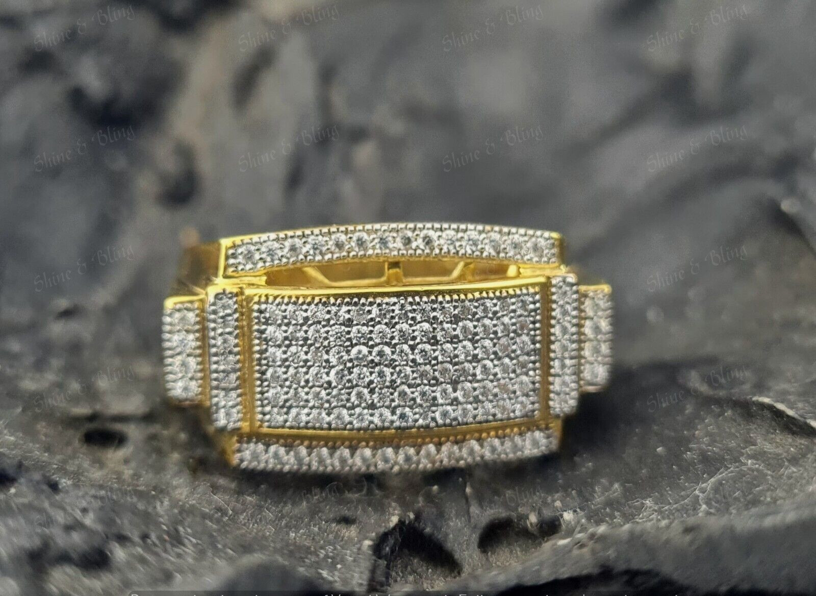 Round Cut Simulated Diamond 925 Silver Gold Finish Pinky Engagement Mens Ring