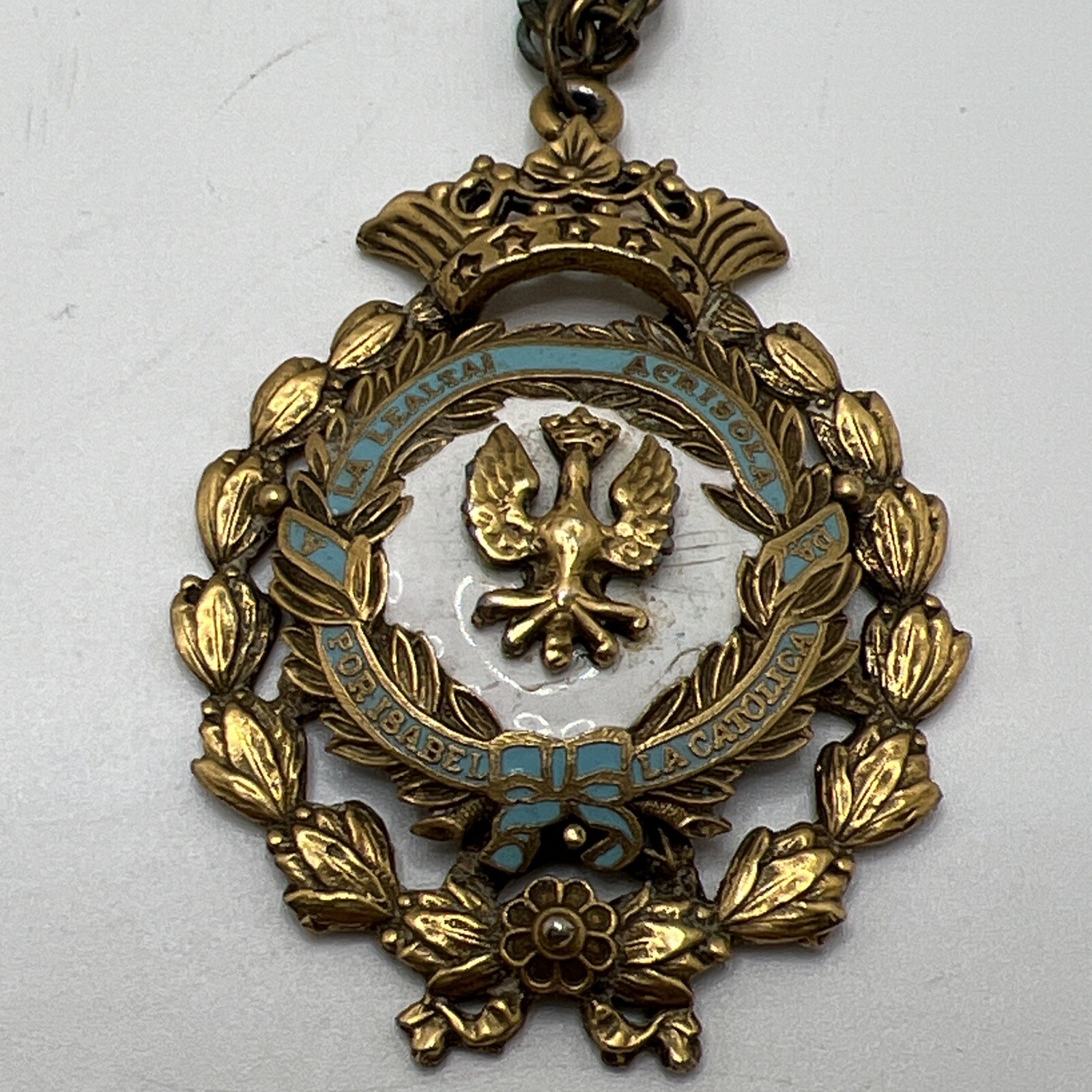 Vtg CORO Crown Eagle Pendant Enamel Isabel la Catolica Spain Medallion Jewelry