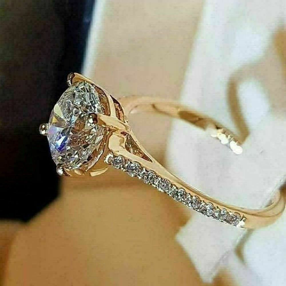 2.50Ct Round Cut Lab-Created Diamond Women’s Engagement Wedding 14K Gold FN Ring