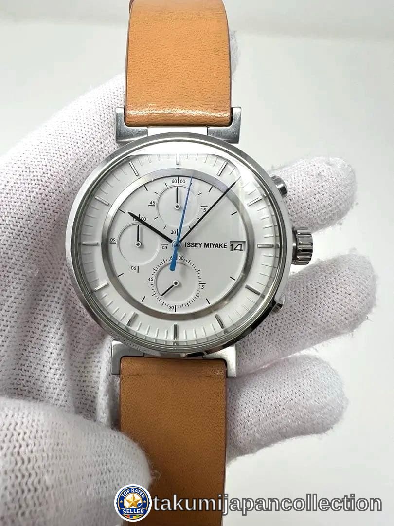 Issey Miyake W Chronograph Men’s Watch Caramel Leather White Dial #M-361