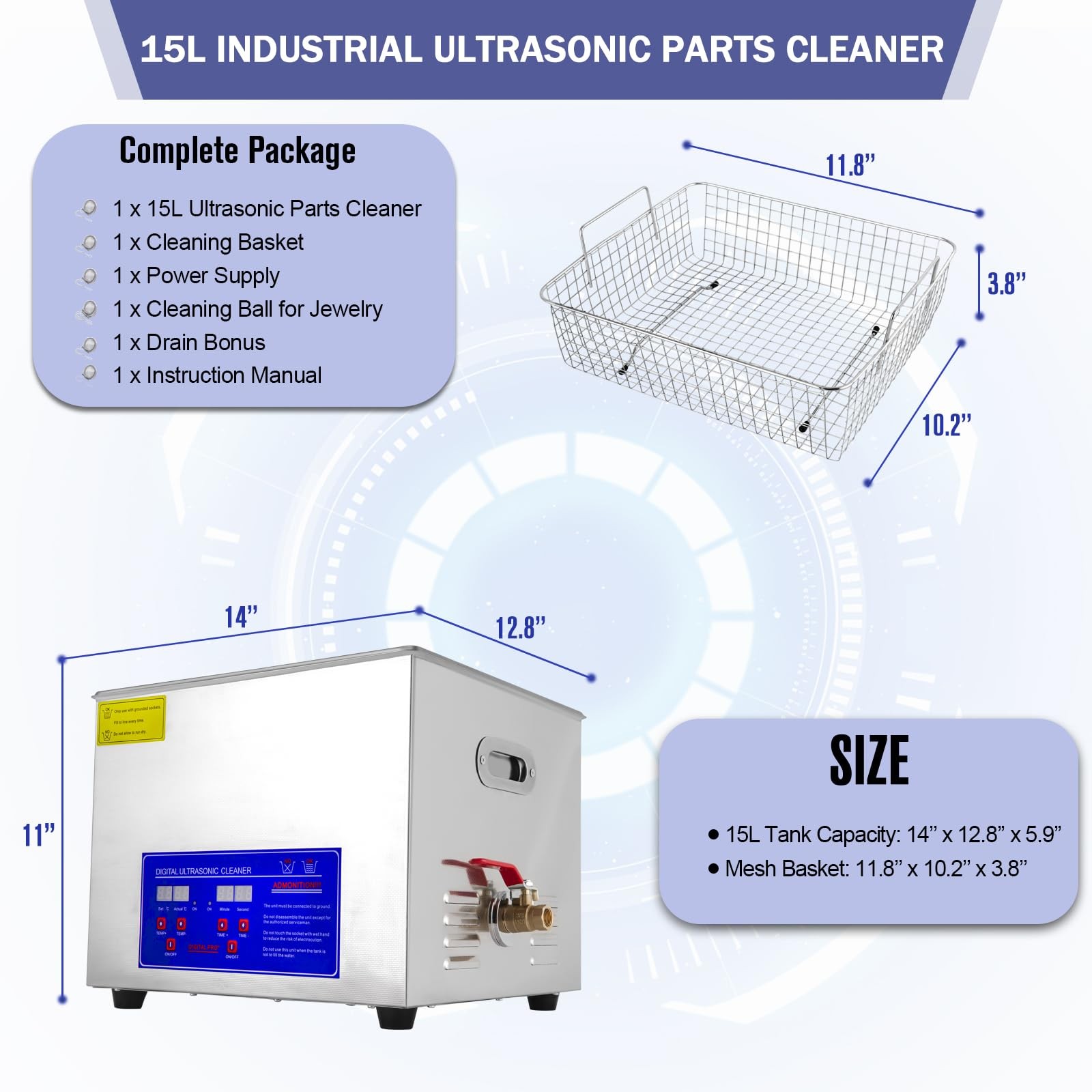 Ultrasonic Carburetor Cleaner, Ultrasonic Parts Cleaner 15L Industrial Ultras…