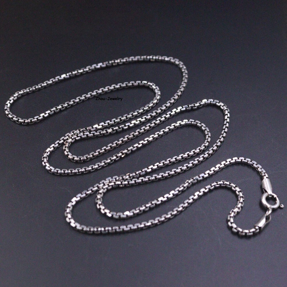 Real Pure S925 Sterling Silver Chain 2mm Solid Box Link Necklace 11-12g 25.6inch