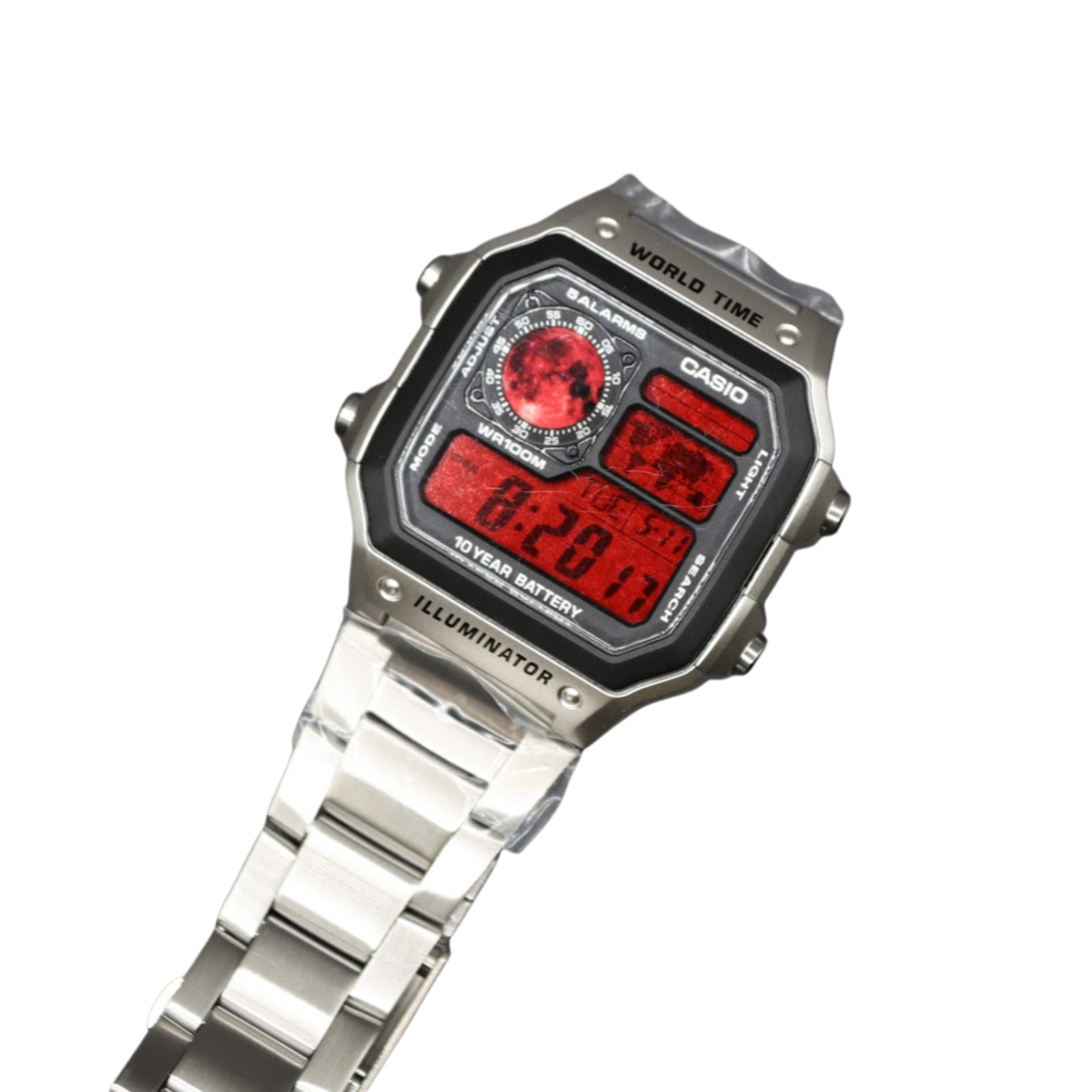 CASIO AE-1200WHD Royale World Time Watch Mod Blood Moon Display