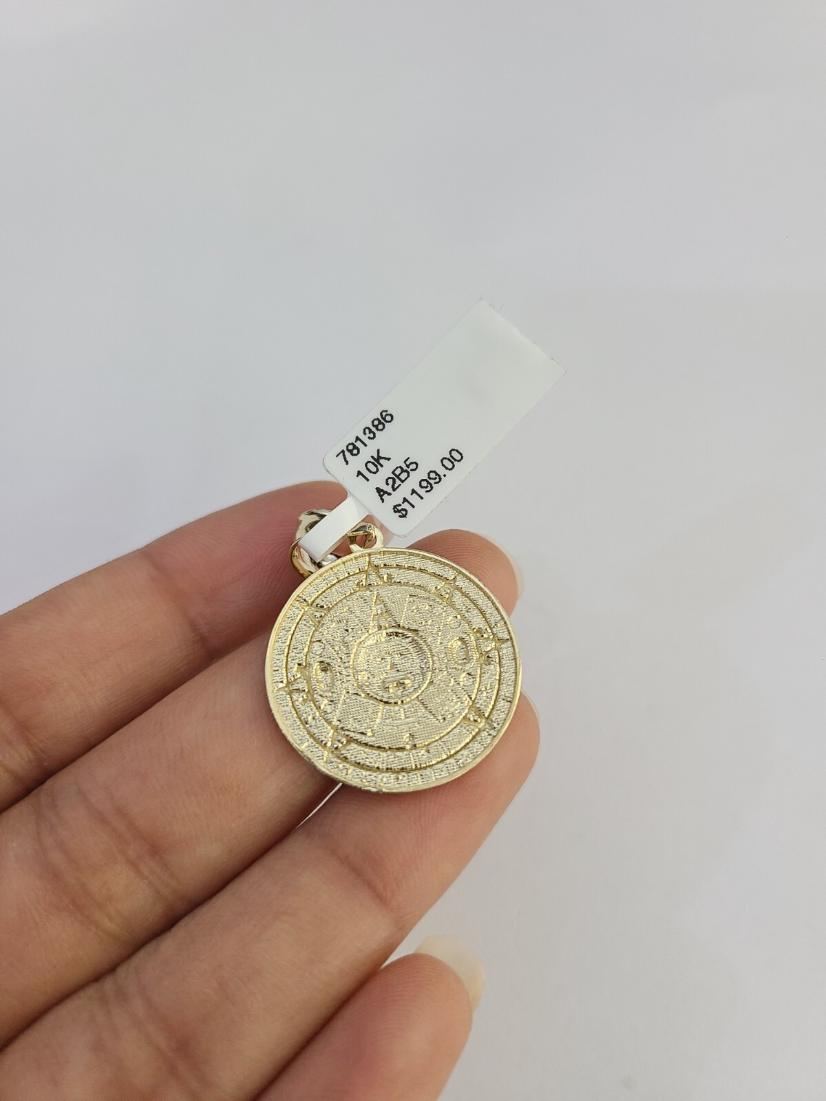 Real 10kt Mayan Calendar Charm Pendant Aztec Round Yellow Gold