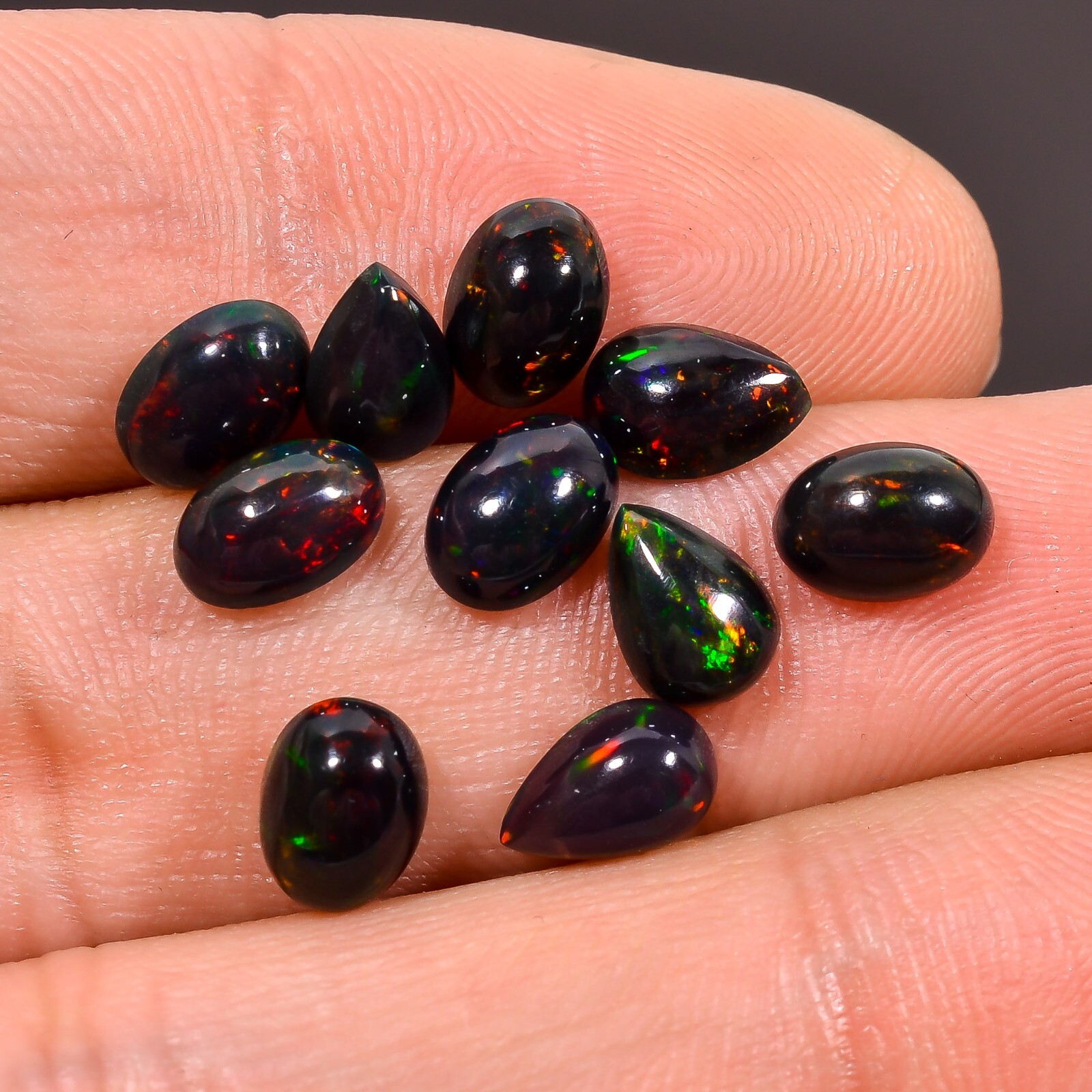 Natural Black Ethiopian Opal Mixed Shape Cabochons 10 Pc Lot Gemstone 5 Ct 7X5X3